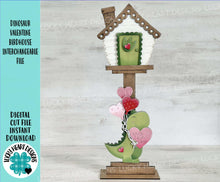 Load image into Gallery viewer, Dinosaur Valentine for the Birdhouse Interchangeable File SVG, Valentine, Heart, Love Seasonal, Holiday, Glowforge, LuckyHeartDesignsCo
