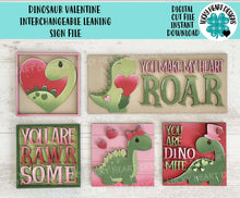 Load image into Gallery viewer, Dinosaur Valentine Interchangeable Leaning Sign File SVG, Love, Rawr, Roar, Heart, Tiered Tray Glowforge, LuckyHeartDesignsCo
