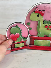 Load image into Gallery viewer, Dinosaur Valentine Snow Globe Interchangeable File SVG, TINY, Glowforge, Rawr, Roar, Love, Heart, Tiered Tray LuckyHeartDesignsCo