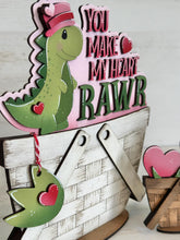 Load image into Gallery viewer, Dinosaur Valentine For The Flower Basket Interchangeable File SVG, Heart Love, TINY Rawr, Roar Tiered Tray Glowforge LuckyHeartDesignsCo