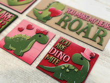 Load image into Gallery viewer, Dinosaur Valentine Interchangeable Leaning Sign File SVG, Love, Rawr, Roar, Heart, Tiered Tray Glowforge, LuckyHeartDesignsCo