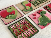 Load image into Gallery viewer, Dinosaur Valentine Interchangeable Leaning Sign File SVG, Love, Rawr, Roar, Heart, Tiered Tray Glowforge, LuckyHeartDesignsCo
