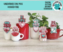 Load image into Gallery viewer, Valentines Day Mug Hugger File SVG, Glowforge Tiered Tray, Kisses, Heart, Love, Cupid, Tray Decor, Holiday, Topper, LuckyHeartDesignsCo