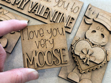 Load image into Gallery viewer, Moose Valentines MINI Interchangeable Leaning Sign File SVG, Candy, Heart, Love, Tiered Tray Glowforge, LuckyHeartDesignsCo
