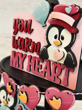 Load image into Gallery viewer, Penguin Valentines Love Tiered Tray File SVG, Glowforge, Heart, Flowers, LuckyHeartDesignsCo