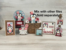 Load image into Gallery viewer, Penguin Valentines MINI Interchangeable Leaning Sign File SVG, Candy, Heart, Love, Tiered Tray Glowforge, LuckyHeartDesignsCo