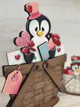 Load image into Gallery viewer, Penguin Valentine For The Flower Basket Interchangeable File SVG, Heart Love, TINY Sweets Candy Tiered Tray Glowforge LuckyHeartDesignsCo