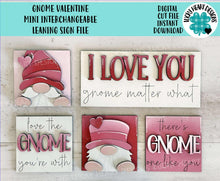 Load image into Gallery viewer, Gnome Valentines MINI Interchangeable Leaning Sign File SVG, Candy, Heart, Love, Tiered Tray Glowforge, LuckyHeartDesignsCo