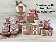 Load image into Gallery viewer, Moose Be Love Valentine Shelf Sitter Sign File SVG, Heart, Bow, Tiered Tray Glowforge LuckyHeartDesignsCo
