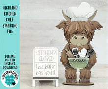 Load image into Gallery viewer, Highland Kitchen Chef Standing File SVG, Snowflake, Farm, Cow,Baking, Rolling Pin, Cook, Tiered Tray, Glowforge, LuckyHeartDesignsCo