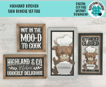 Load image into Gallery viewer, Highland Kitchen Sign Bundle Set Farm File SVG, Glowforge Farmhouse, Baking, Chef, Cow, Cook, LuckyHeartDesignsCo