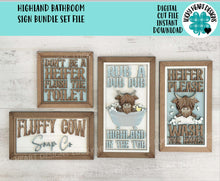 Load image into Gallery viewer, Highland Bathroom Sign Bundle Set Farm File SVG, Glowforge Farmhouse, Bathtub, Duck, Soap, Wash Your Hands, LuckyHeartDesignsCo