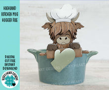 Load image into Gallery viewer, Highland Kitchen Mug Hugger File SVG, Glowforge, Cow, Tiered Tray, Chef, Cook, Baking, Topper, Farm, Farmhouse, LuckyHeartDesignsCo