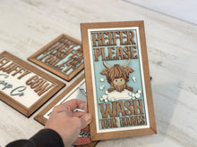 Load image into Gallery viewer, Highland Bathroom Sign Bundle Set Farm File SVG, Glowforge Farmhouse, Bathtub, Duck, Soap, Wash Your Hands, LuckyHeartDesignsCo