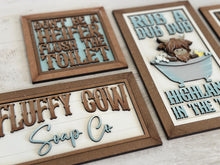 Load image into Gallery viewer, Highland Bathroom Sign Bundle Set Farm File SVG, Glowforge Farmhouse, Bathtub, Duck, Soap, Wash Your Hands, LuckyHeartDesignsCo