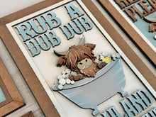 Load image into Gallery viewer, Highland Bathroom Sign Bundle Set Farm File SVG, Glowforge Farmhouse, Bathtub, Duck, Soap, Wash Your Hands, LuckyHeartDesignsCo
