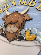Load image into Gallery viewer, Highland Bathroom Bathtub Door Hanger File SVG, Duck, Tub, Bubbles, Cow, Farm Glowforge, LuckyHeartDesignsCo