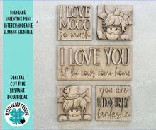 Load image into Gallery viewer, Highland Valentines MINI Interchangeable Leaning Sign File SVG, Candy, Heart, Love, Tiered Tray Glowforge, LuckyHeartDesignsCo