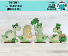 Load image into Gallery viewer, Dinosaur St. Patrick's Day Standing File SVG TINY, Lucky, Clover, Leprechaun, Glowforge LuckyHeartDesignsCo