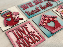 Load image into Gallery viewer, Love Birds Interchangeable Leaning Sign File SVG, Glowforge Heart, Valentine, Flowers, Tiered Tray, LuckyHeartDesignsCo