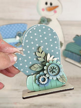 Load image into Gallery viewer, Chunky Snowman Floral Winter Standing File SVG, Glowforge, Hat, Mitten, Snowflake, Tiered Tray LuckyHeartDesignsCo