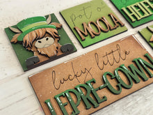 Load image into Gallery viewer, Highland St. Patrick's Day MINI Interchangeable Leaning Sign File SVG, Leprechaun, Clover, Tiered Tray Glowforge, LuckyHeartDesignsCo