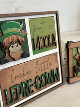 Load image into Gallery viewer, Highland St. Patrick's Day MINI Interchangeable Leaning Sign File SVG, Leprechaun, Clover, Tiered Tray Glowforge, LuckyHeartDesignsCo