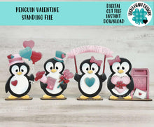 Load image into Gallery viewer, Penguin Valentines Standing File SVG, TINY, Glowforge, Love, Heart, Tiered Tray LuckyHeartDesignsCo