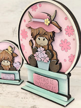 Load image into Gallery viewer, Spring Flowers Highland Cow Snow Globe Interchangeable File SVG, TINY, Glowforge, Cow, Daisy, Farm, Tiered Tray LuckyHeartDesignsCo