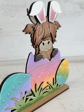 Load image into Gallery viewer, Highland Easter Egg Standing File SVG, Glowforge Tiered Tray, Farm, Bunny, Cow, LuckyHeartDesignsCo