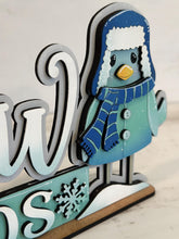Load image into Gallery viewer, Snow Birds Winter Shelf Sitter Standing Sign File SVG, Snowflake, Snowman, Mantle decor, Centerpiece, glowforge, LuckyHeartDesignsCo