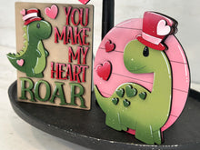 Load image into Gallery viewer, Dinosaur Valentine Tiered Tray File SVG, Glowforge, Love, Hear, Rawr, LuckyHeartDesignsCo