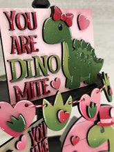 Load image into Gallery viewer, Dinosaur Valentine Tiered Tray File SVG, Glowforge, Love, Hear, Rawr, LuckyHeartDesignsCo