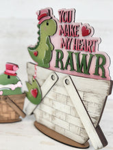 Load image into Gallery viewer, Dinosaur Valentine For The Flower Basket Interchangeable File SVG, Heart Love, TINY Rawr, Roar Tiered Tray Glowforge LuckyHeartDesignsCo