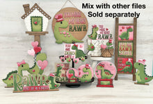 Load image into Gallery viewer, Dinosaur Valentine Interchangeable Leaning Sign File SVG, Love, Rawr, Roar, Heart, Tiered Tray Glowforge, LuckyHeartDesignsCo