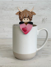 Load image into Gallery viewer, Highland Valentine Mug Hugger File SVG, Glowforge, Cow, Tiered Tray, Tray Decor, Heart, Topper, Farm, Farmhouse, LuckyHeartDesignsCo