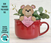 Load image into Gallery viewer, Bear Valentine Mug Hugger File SVG, Glowforge, Heart, Love, Tiered Tray, Tray Decor, Heart, Topper, LuckyHeartDesignsCo