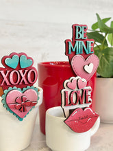 Load image into Gallery viewer, Valentines Day Mug Hugger File SVG, Glowforge Tiered Tray, Kisses, Heart, Love, Cupid, Tray Decor, Holiday, Topper, LuckyHeartDesignsCo