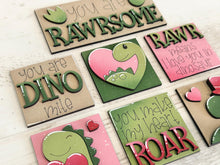 Load image into Gallery viewer, Dinosaur Valentines MINI Interchangeable Leaning Sign File SVG, Roar, Rawr, Heart, Love, Tiered Tray Glowforge, LuckyHeartDesignsCo