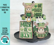 Load image into Gallery viewer, Moose St Patricks Day Quick and Easy Tiered Tray File SVG, Glowforge Clover, Leprechaun, LuckyHeartDesignsCo