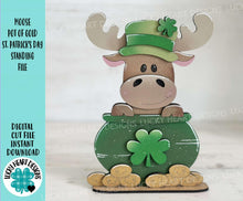 Load image into Gallery viewer, Moose Pot Of Gold St. Patrick's Day Standing File SVG TINY, Lucky, Clover, Leprechaun, Glowforge LuckyHeartDesignsCo