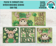 Load image into Gallery viewer, Moose St. Patrick's Day Interchangeable Leaning Sign File SVG, Leprechaun, Clover, Glowforge Tiered Tray, LuckyHeartDesignsCo