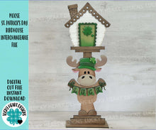 Load image into Gallery viewer, Moose St. Patrick's Day for the Birdhouse Interchangeable File SVG, Clover, Leprechaun Holiday Shapes, Glowforge, Laser, LuckyHeartDesignsCo