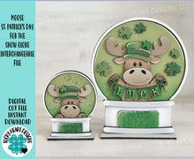 Load image into Gallery viewer, Moose St. Patrick's Day Snow Globe Interchangeable File SVG, TINY Leprechaun, Lucky Clover, Glowforge, Tiered Tray LuckyHeartDesignsCo