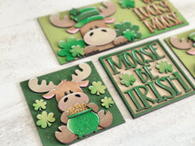 Load image into Gallery viewer, Moose St. Patrick's Day Interchangeable Leaning Sign File SVG, Leprechaun, Clover, Glowforge Tiered Tray, LuckyHeartDesignsCo