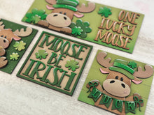 Load image into Gallery viewer, Moose St. Patrick's Day Interchangeable Leaning Sign File SVG, Leprechaun, Clover, Glowforge Tiered Tray, LuckyHeartDesignsCo