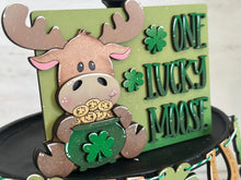 Load image into Gallery viewer, Moose St Patricks Day Quick and Easy Tiered Tray File SVG, Glowforge Clover, Leprechaun, LuckyHeartDesignsCo