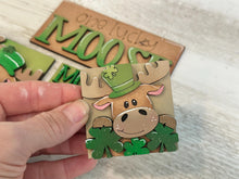 Load image into Gallery viewer, Moose St. Patrick's Day MINI Interchangeable Leaning Sign File SVG, Leprechaun, Clover, Tiered Tray Glowforge, LuckyHeartDesignsCo
