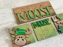 Load image into Gallery viewer, Moose St. Patrick's Day MINI Interchangeable Leaning Sign File SVG, Leprechaun, Clover, Tiered Tray Glowforge, LuckyHeartDesignsCo