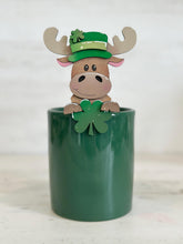 Load image into Gallery viewer, Moose St. Patrick's Day Mug Hugger File SVG, Glowforge Tiered Tray, lucky, Clover, Tray Decor, Holiday, Topper, LuckyHeartDesignsCo